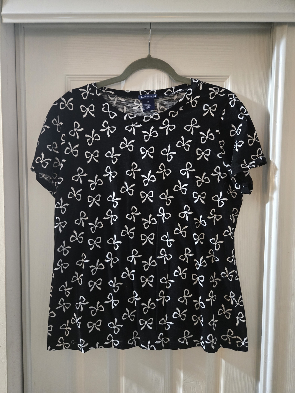 Architect Black Short Sleeve Top with White Bow Print